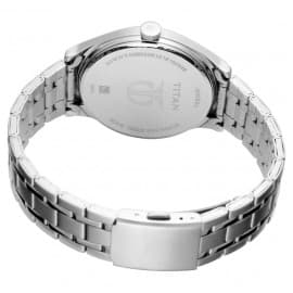 Titan workwear watch with white dial & silver metal strap
