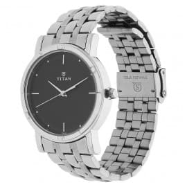 Titan black dial silver stainless steel strap watch