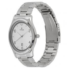 Titan workwear watch with white dial & stainless steel strap