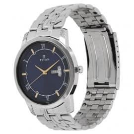 Titan blue dial silver stainless steel strap watch