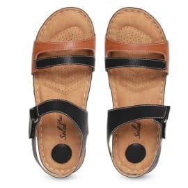 Paragon women's solea plus black-tan casual sandal