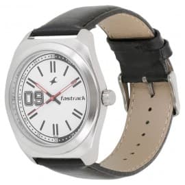 Fastrack varsity white dial leather strap watch