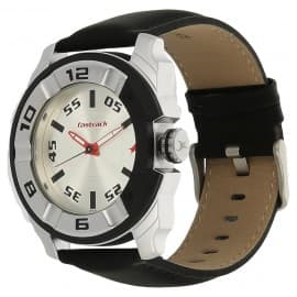 Fastrack motorheads silver dial leather strap watch