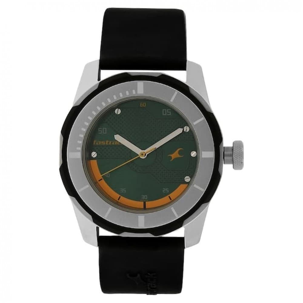 Fastrack green dial Black plastic strap watch