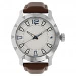 Fastrack white dial brown leather strap watch