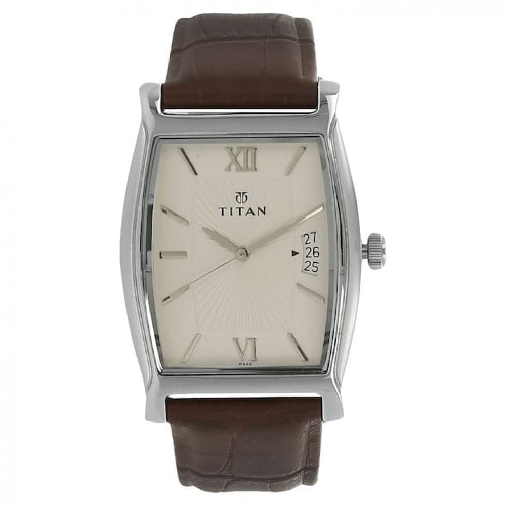 Titan silver dial brown leather strap watch