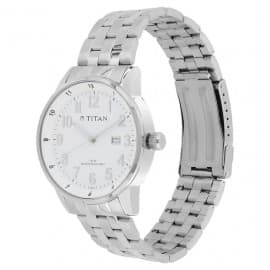 Titan white dial silver stainless steel strap watch