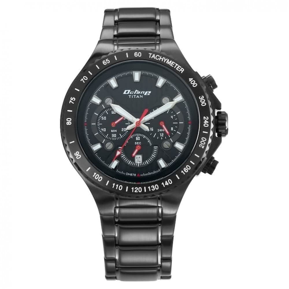 Titan octane black dial metal strap watch