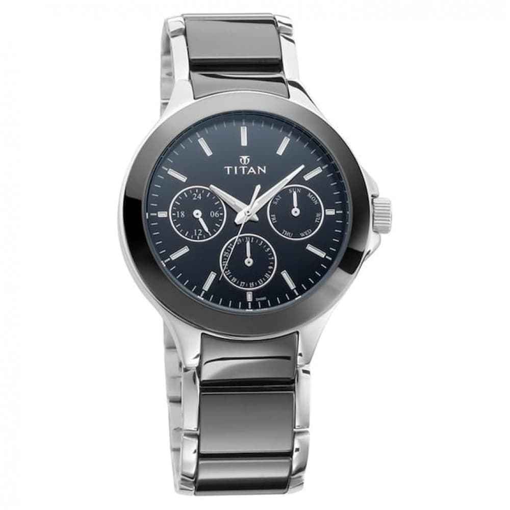 Titan black dial multifunction watch with steel and ceramic