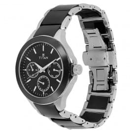 Titan black dial multifunction watch with steel and ceramic