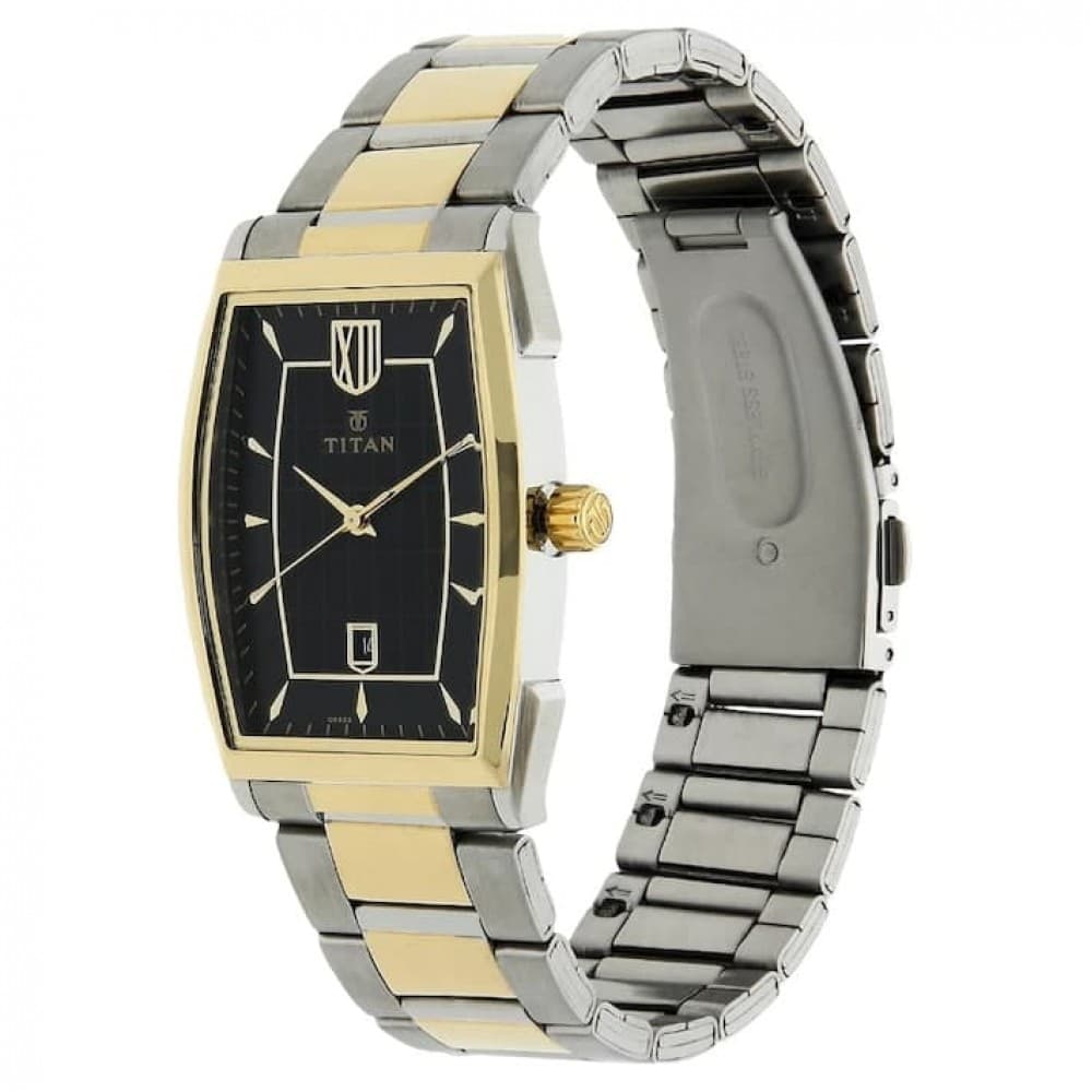 Titan black dial two toned stainless steel strap watch