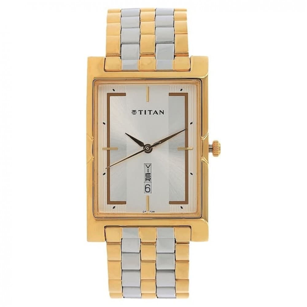 Titan silver dial two toned stainless steel strap watch