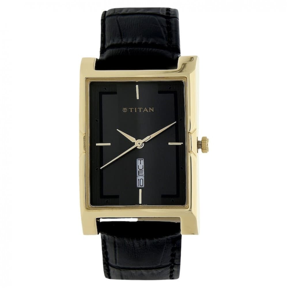 Titan anthracite dial Black leather strap watch