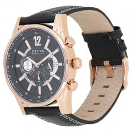 Titan octane black dial leather strap watch