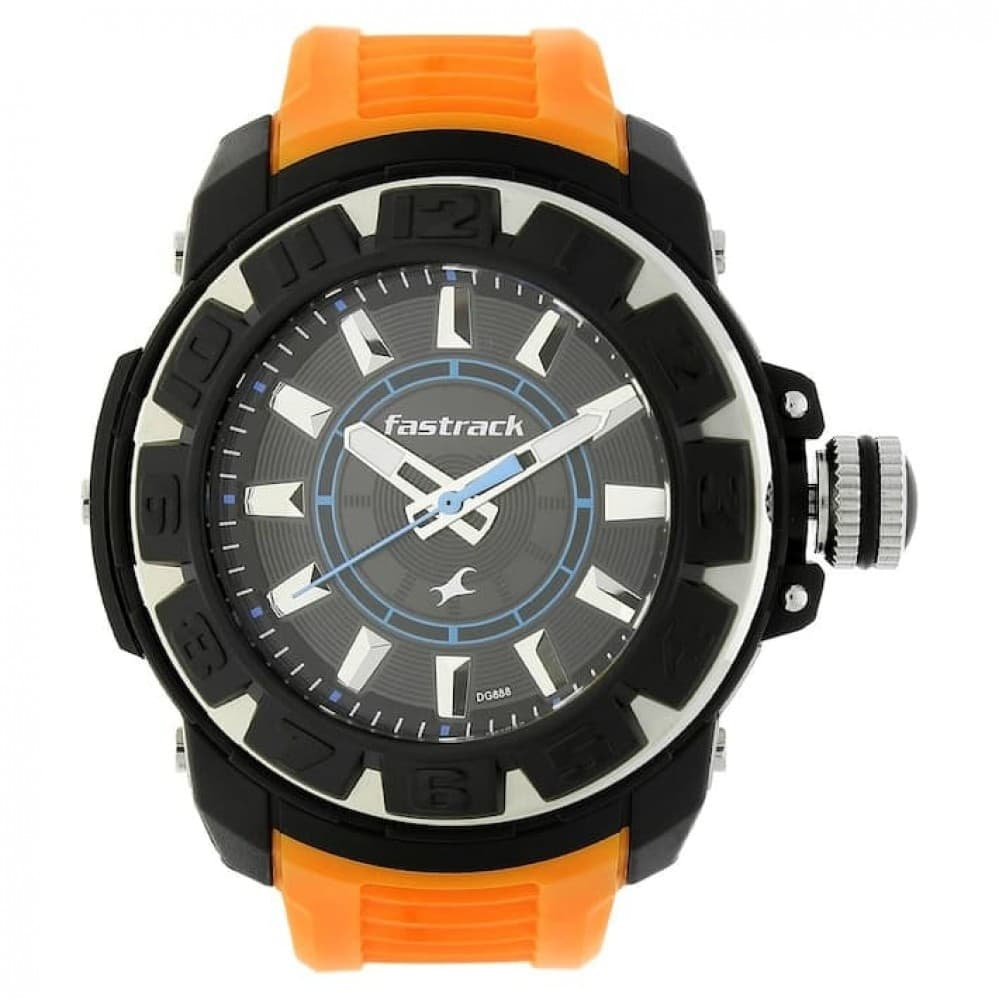 Fastrack black dial orange plastic strap watch