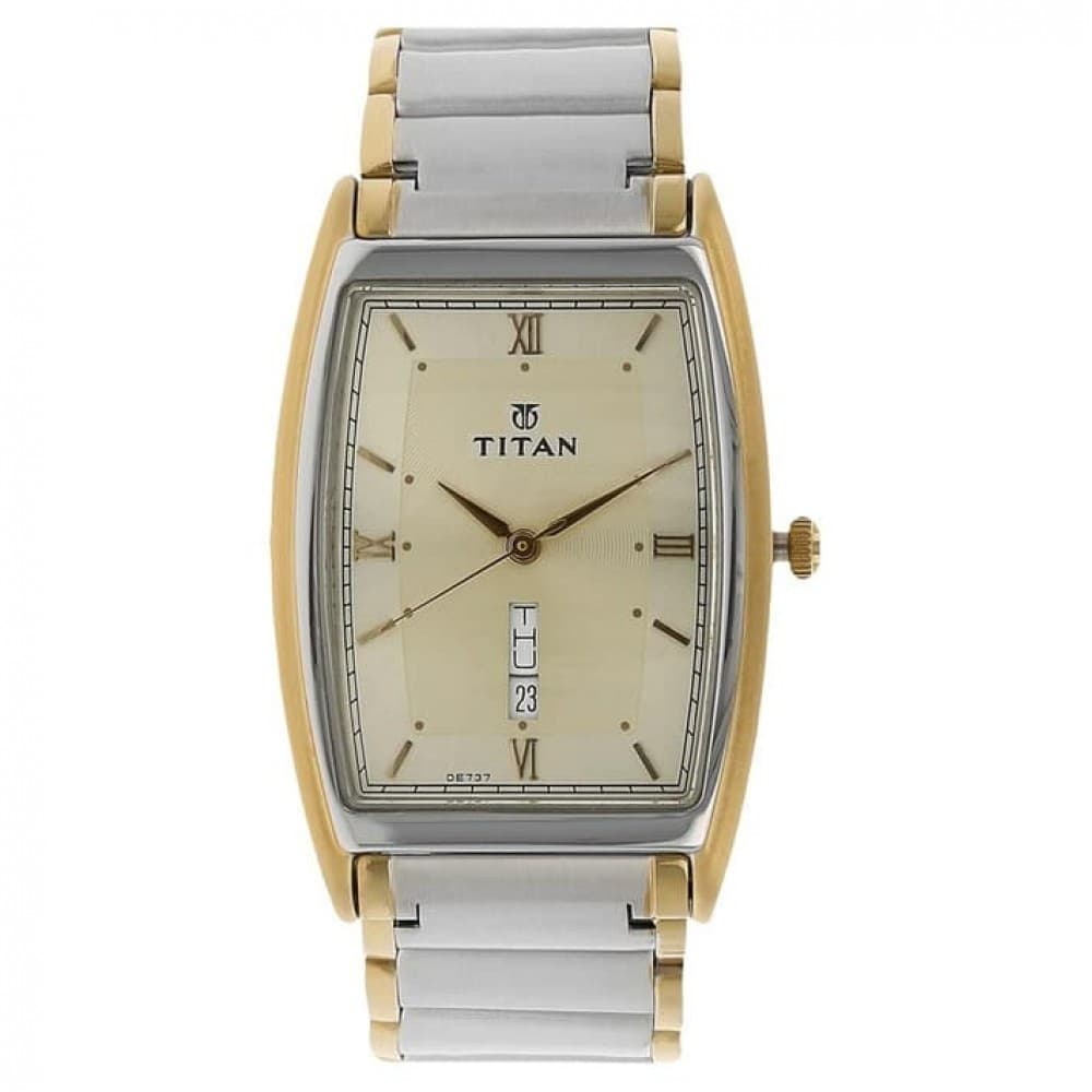 Titan champagne dial two toned stainless steel strap watch