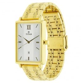 Titan white dial golden stainless steel strap watch