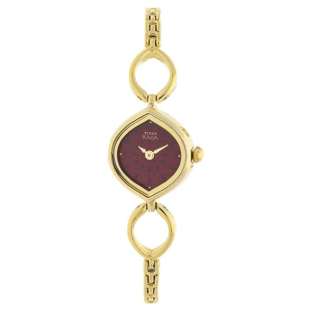 Titan Raga pink dial golden metal strap watch
