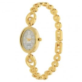 Titan Raga mother of pearl dial golden metal strap watch