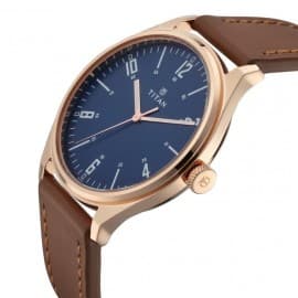 Titan workwear watch with blue dial & brown leather strap