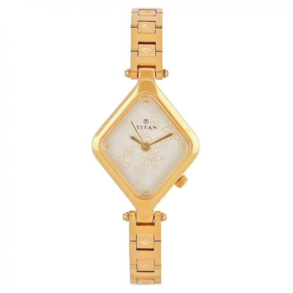 Titan champagne dial golden stainless steel strap watch