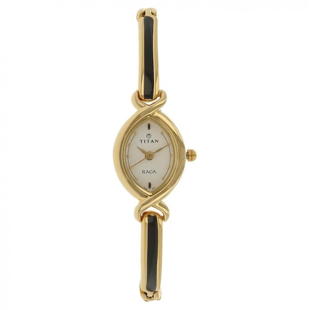 Titan Raga white dial golden metal strap watch