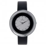 Titan white dial Black leather strap watch