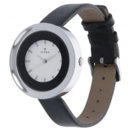 Titan white dial Black leather strap watch