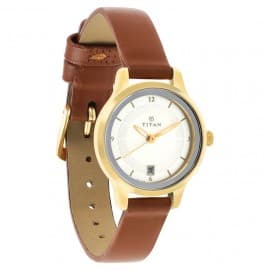 Titan silver dial brown leather strap watch