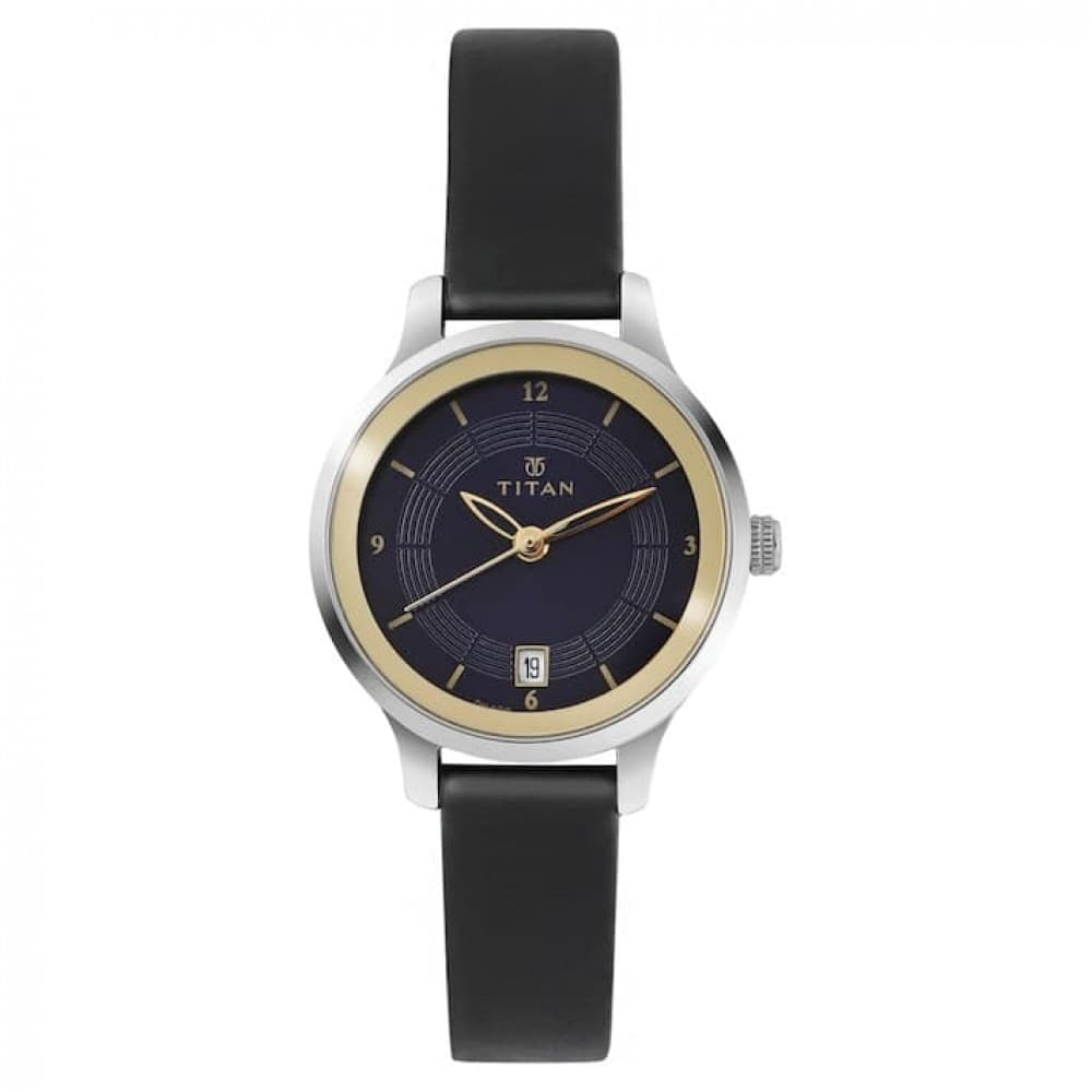 Titan blue dial Black leather strap watch
