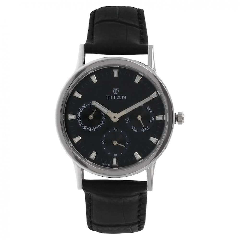 Titan dial black leather strap watch