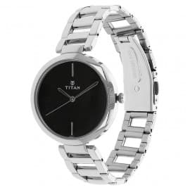 Titan black dial silver stainless steel strap watch