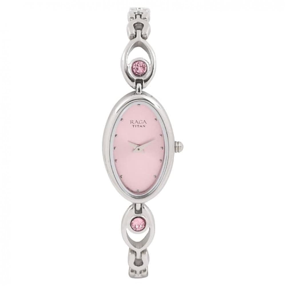 Titan Raga pink dial silver metal strap watch